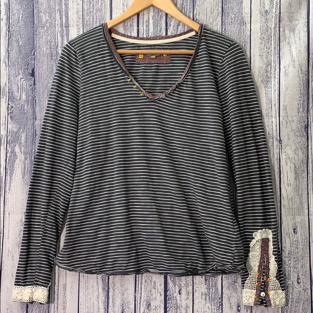 Anthro LittleYellowButton Grey Striped Long Sleeve